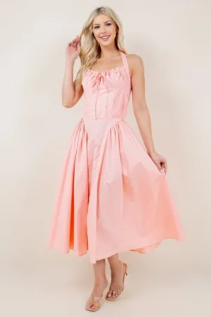 Corset Fit Midi Dress- Peachy Pink