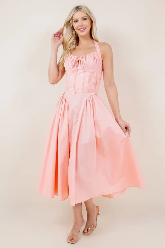 Corset Fit Midi Dress- Peachy Pink