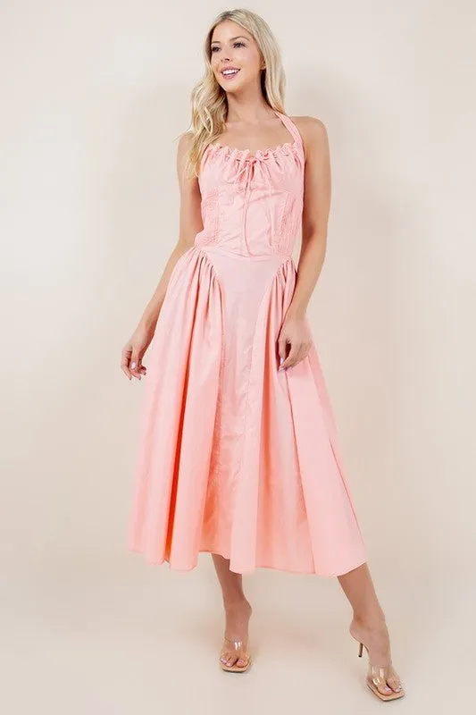 Corset Fit Midi Dress- Peachy Pink