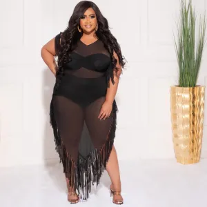 Cover Up Sheer Mesh Tassel Side Beach Dress