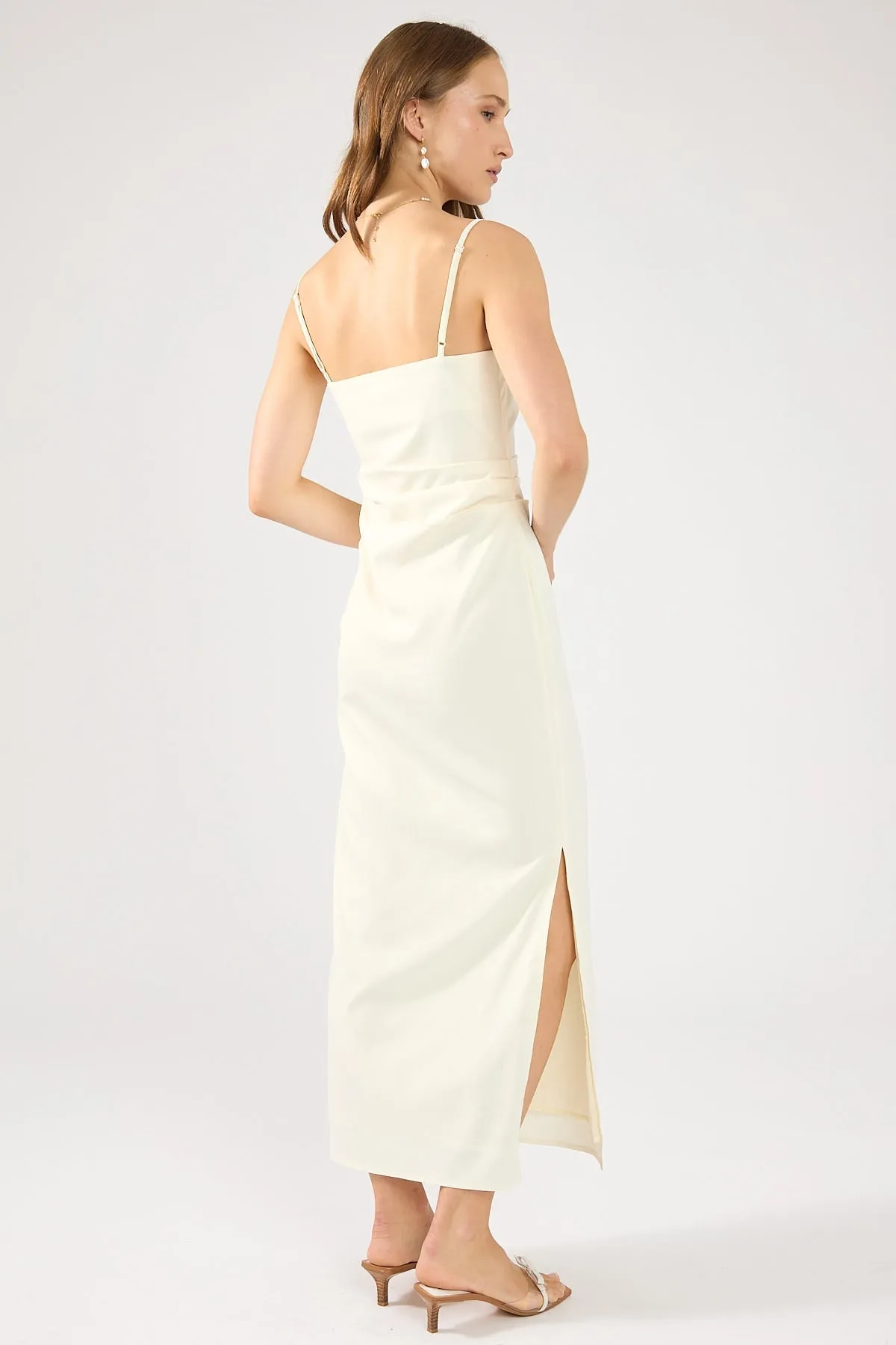 Cream Gathered Midi Dress