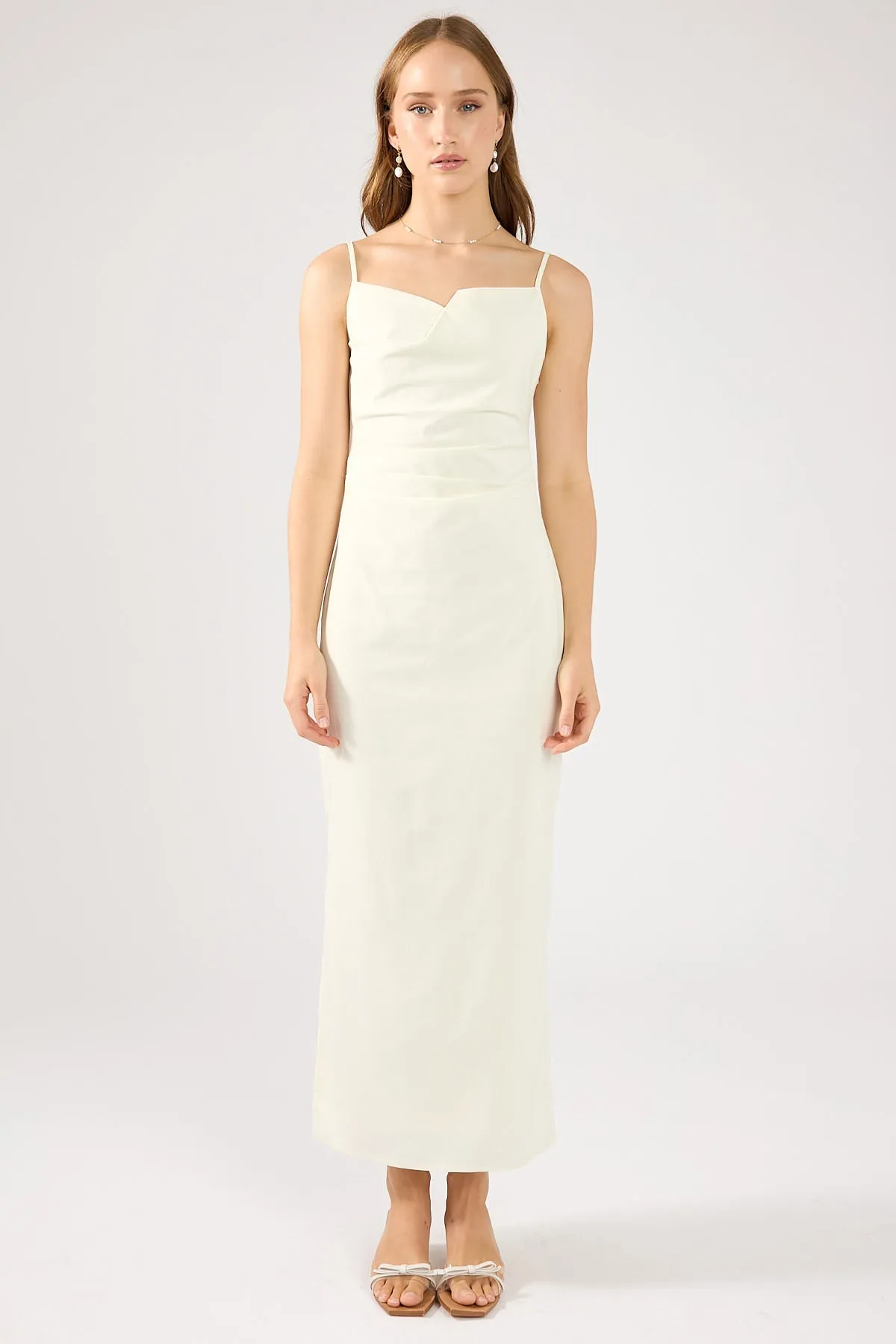 Cream Gathered Midi Dress
