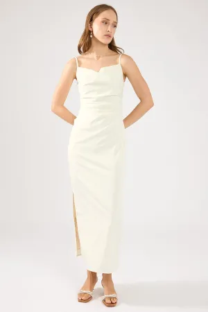 Cream Gathered Midi Dress