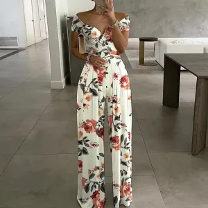 Cream Sweetheart Neckline Wide Leg Jumpsuit
