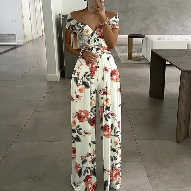 Cream Sweetheart Neckline Wide Leg Jumpsuit