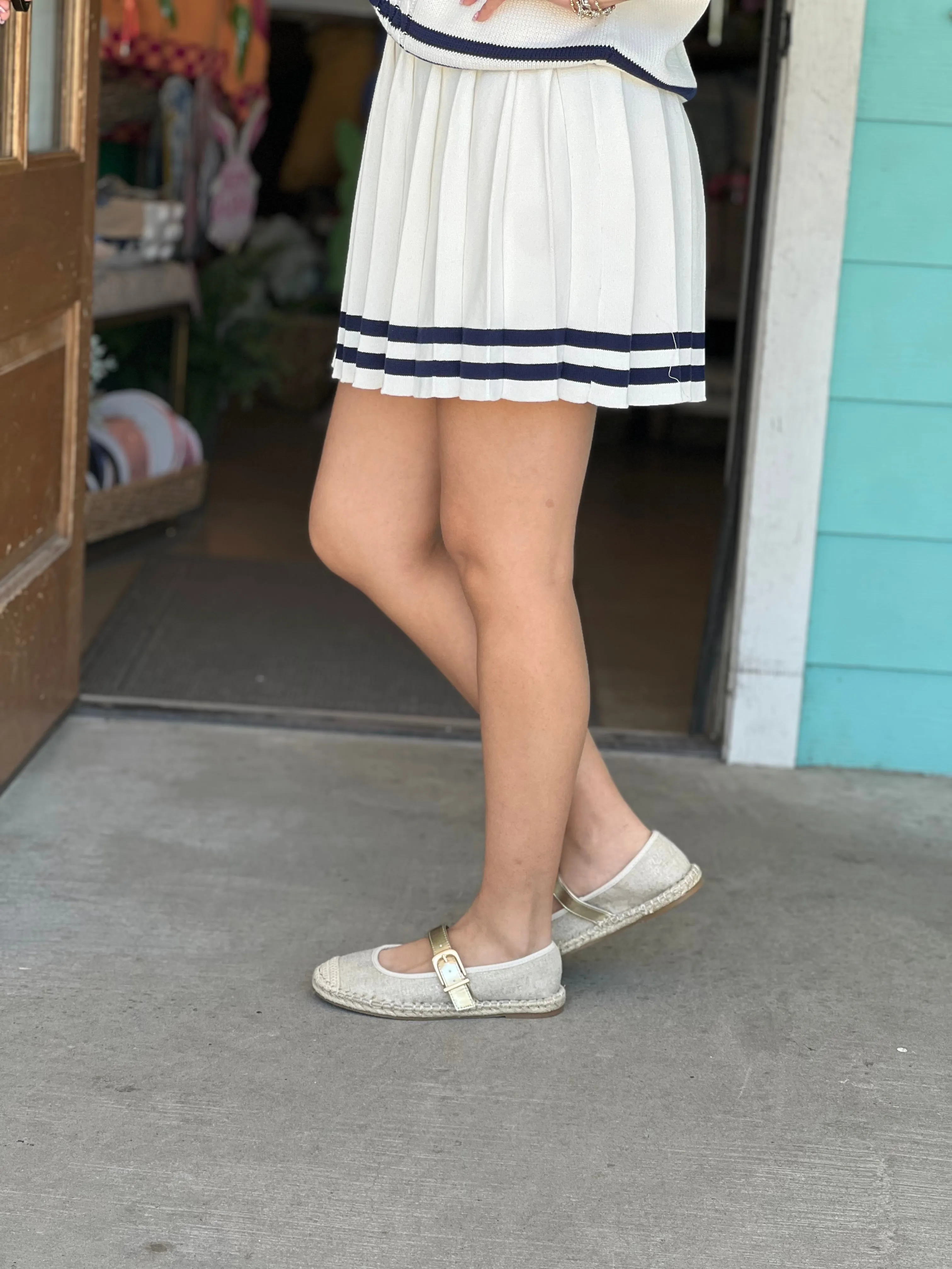 Cream Varsity Stripe Pleated Mini Skirt