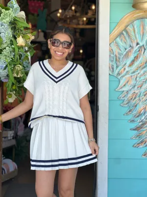 Cream Varsity Stripe Pleated Mini Skirt