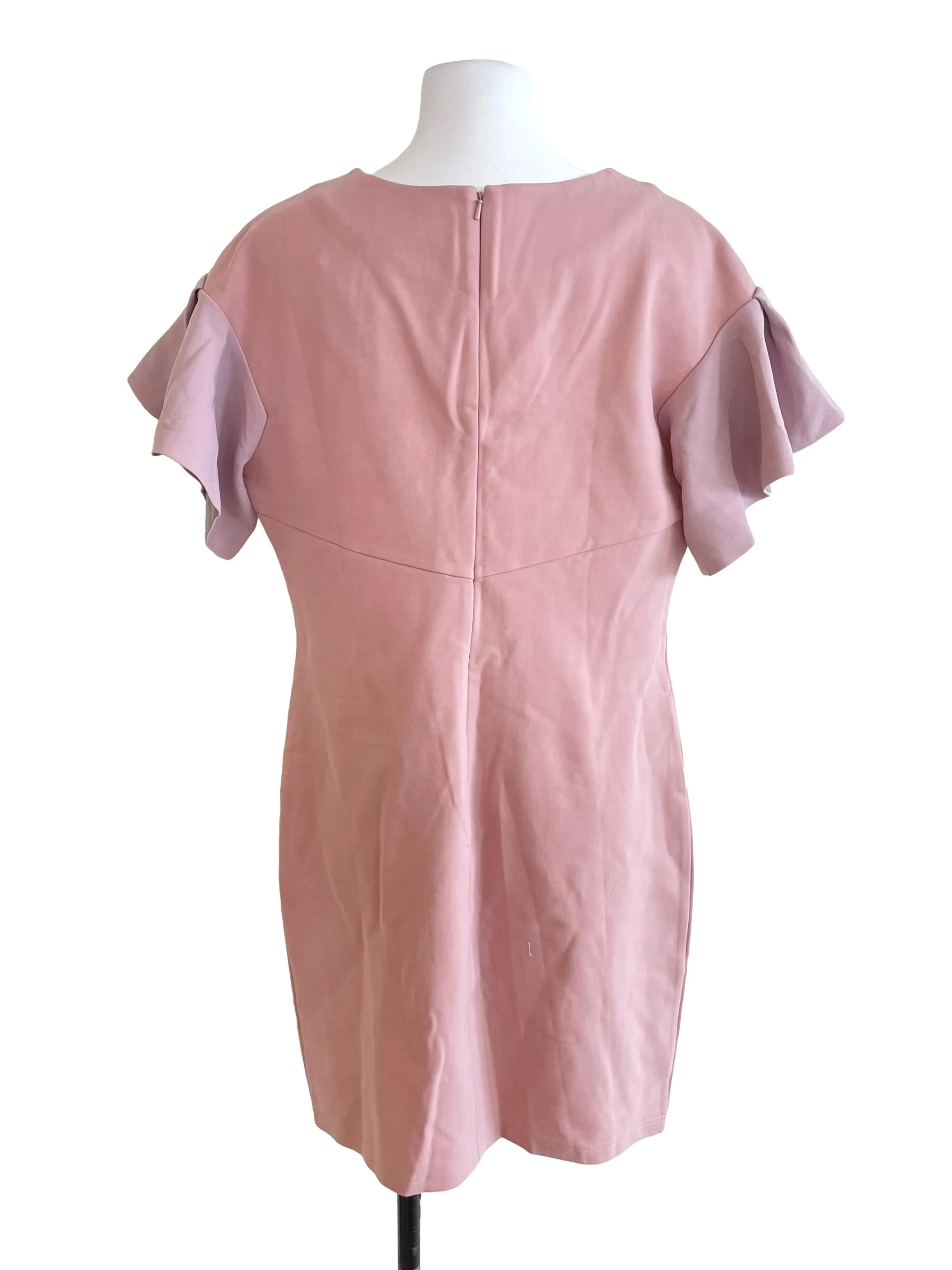 Crepe Pink Pleated Sleeves Dress
