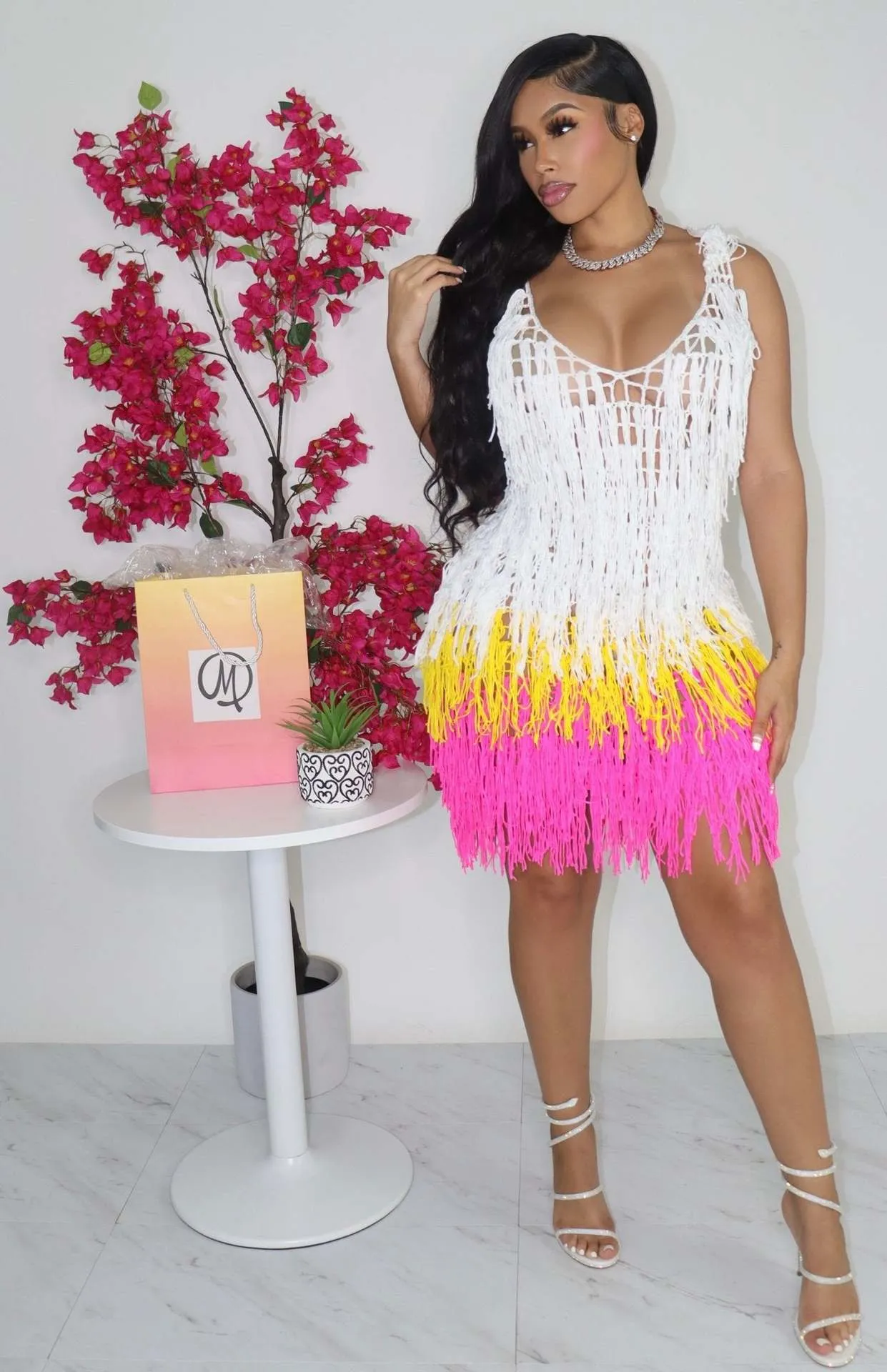 Crochet Knitted Tassel Beach Cover Up Dress