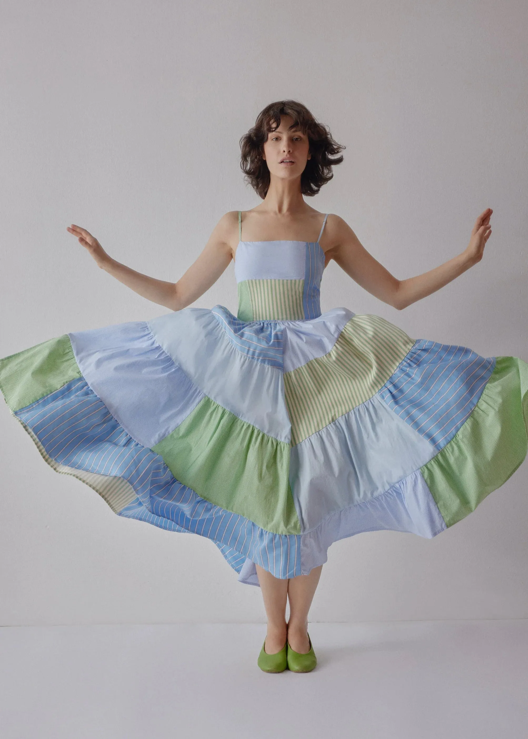 darcy dress in patchwork blue