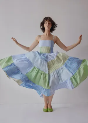 darcy dress in patchwork blue