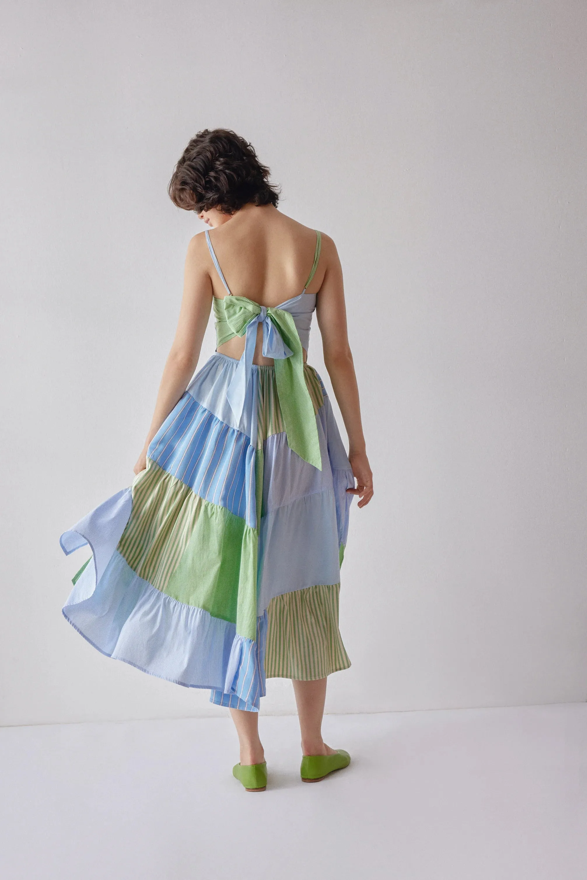 darcy dress in patchwork blue