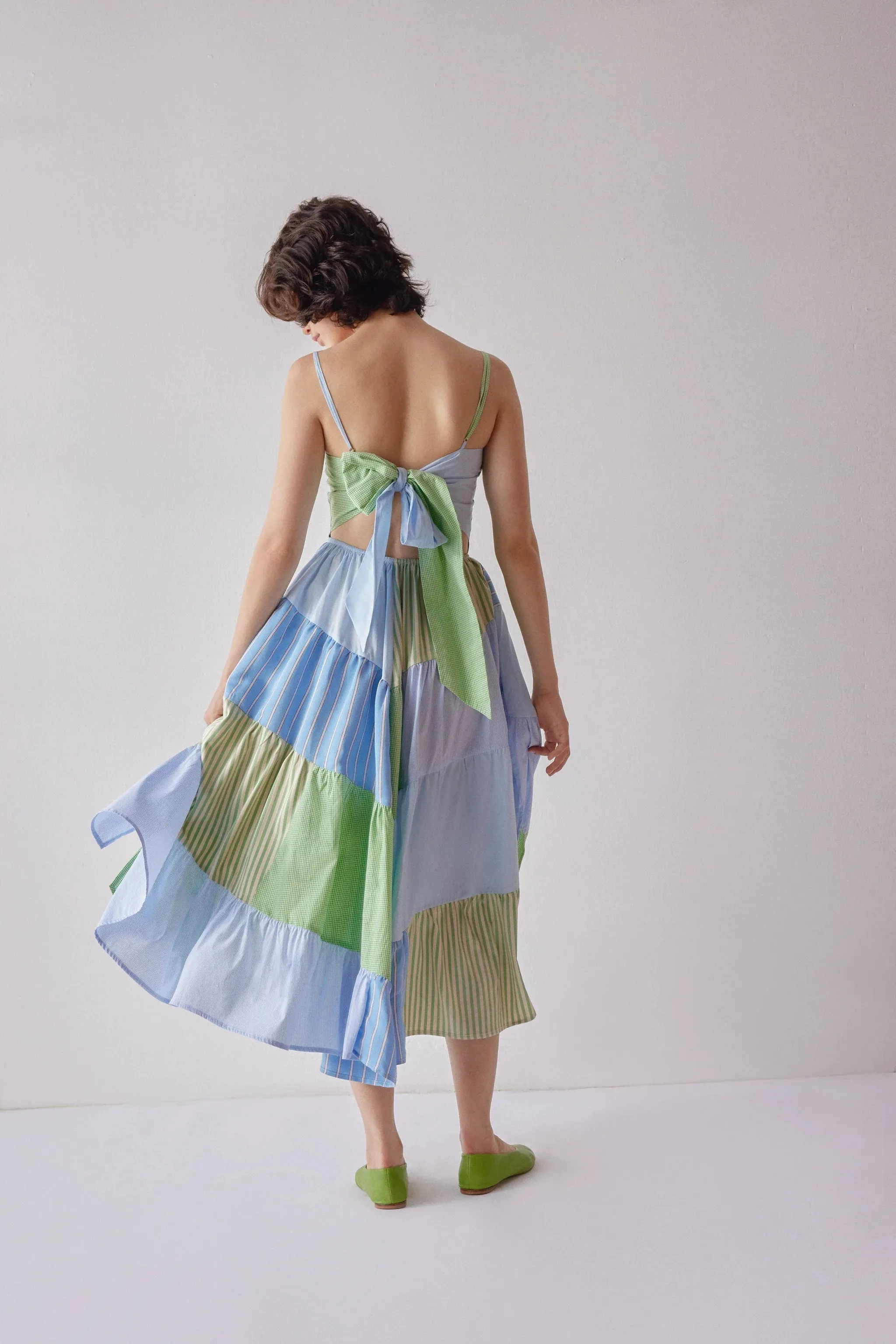 darcy dress in patchwork blue