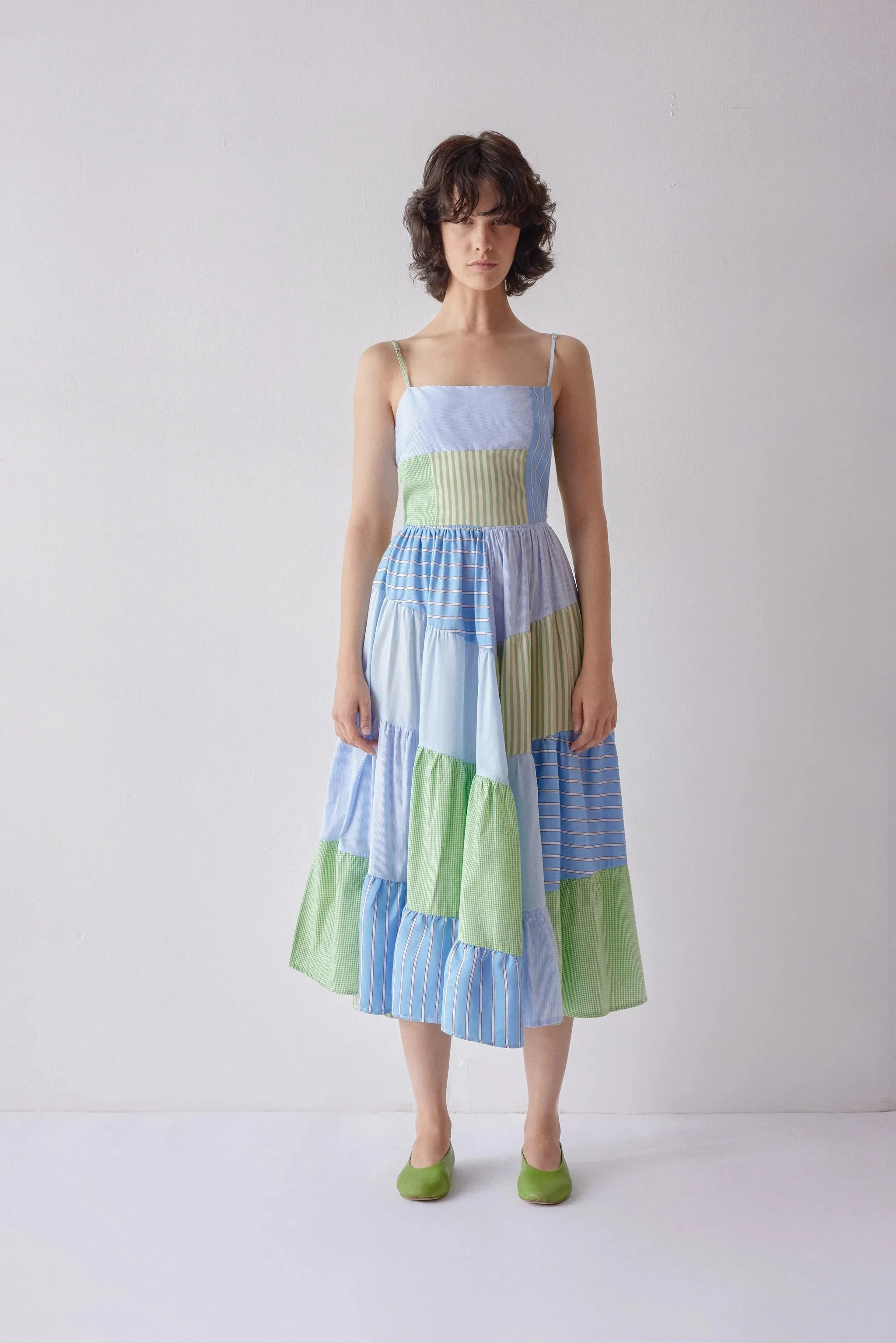 darcy dress in patchwork blue