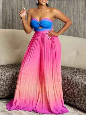 Dashiki African Elegant Fashion Women Pleated Jumpsuits Sleeveless Wide Leg Pants Rompers Party Office Outfits 2024 Summer