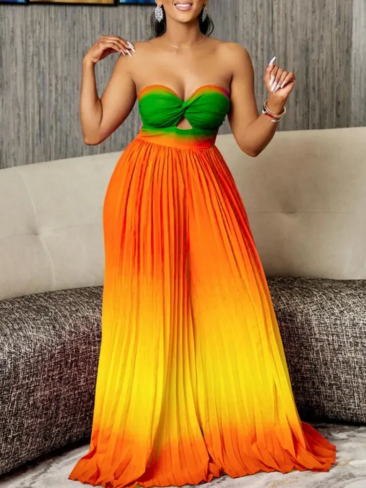 Dashiki African Elegant Fashion Women Pleated Jumpsuits Sleeveless Wide Leg Pants Rompers Party Office Outfits 2024 Summer