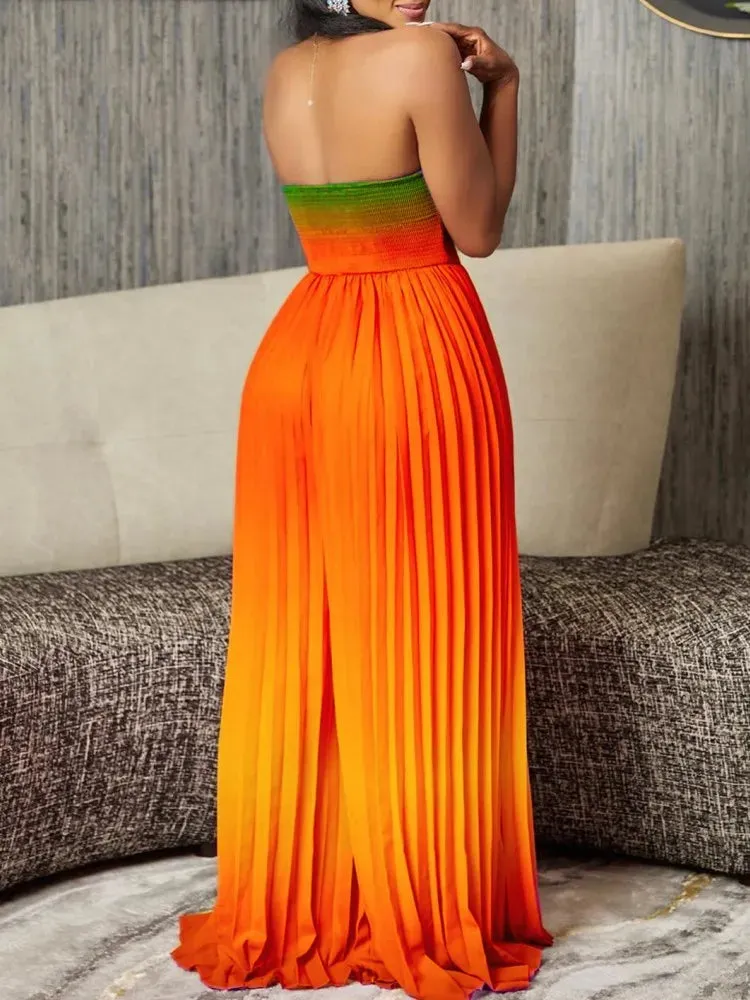 Dashiki African Elegant Fashion Women Pleated Jumpsuits Sleeveless Wide Leg Pants Rompers Party Office Outfits 2024 Summer