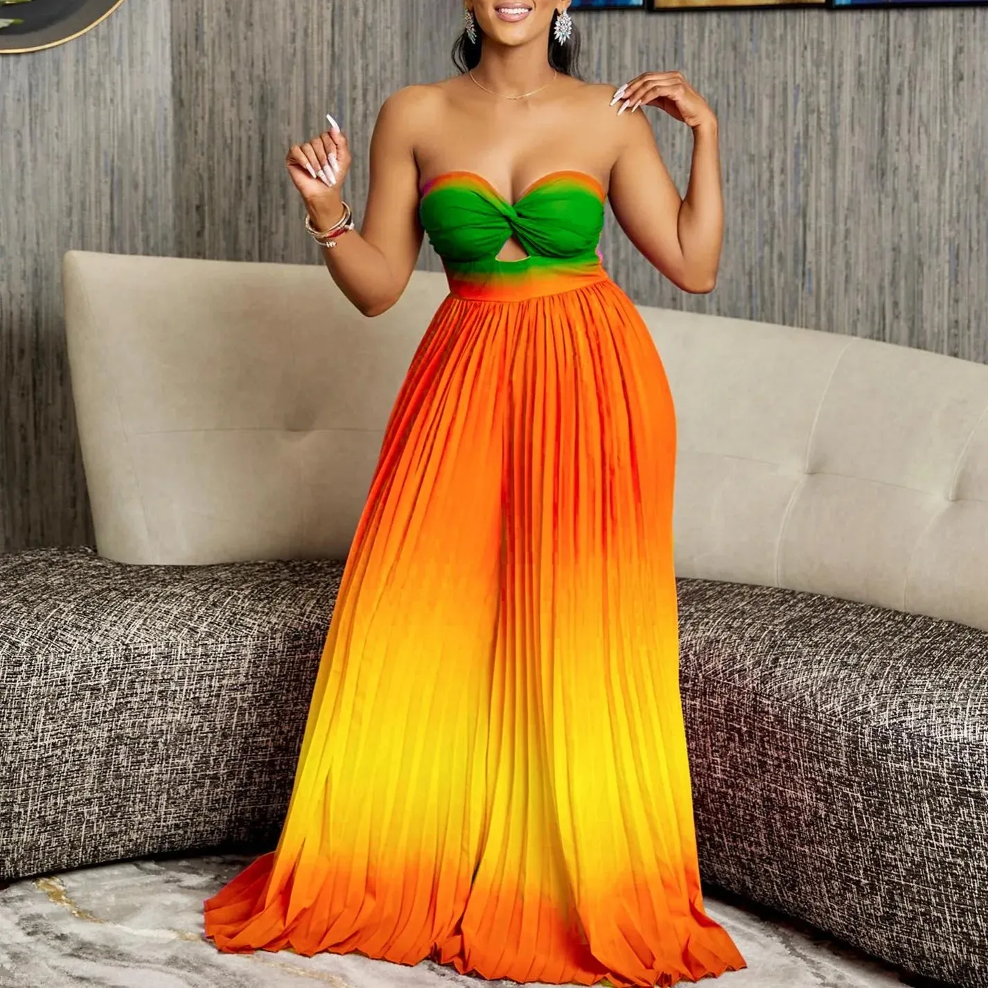 Dashiki African Elegant Fashion Women Pleated Jumpsuits Sleeveless Wide Leg Pants Rompers Party Office Outfits 2024 Summer