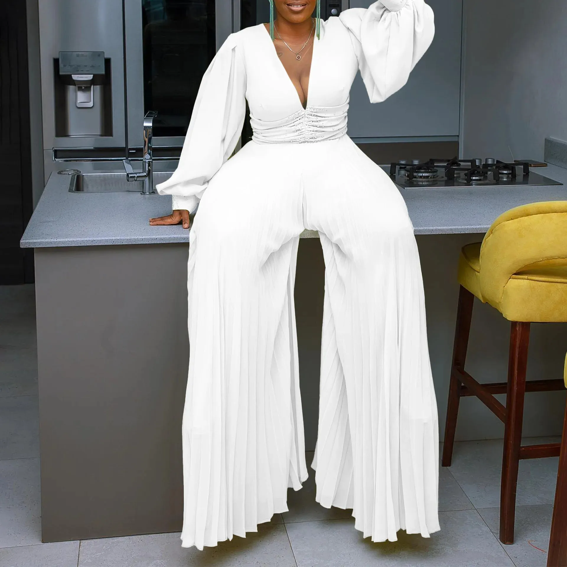 Dashiki African Women Jumpsuits For Summer Autumn Long Sleeve Loose Fashion Streetwear Overalls Wide Leg Pants Trousers 2024