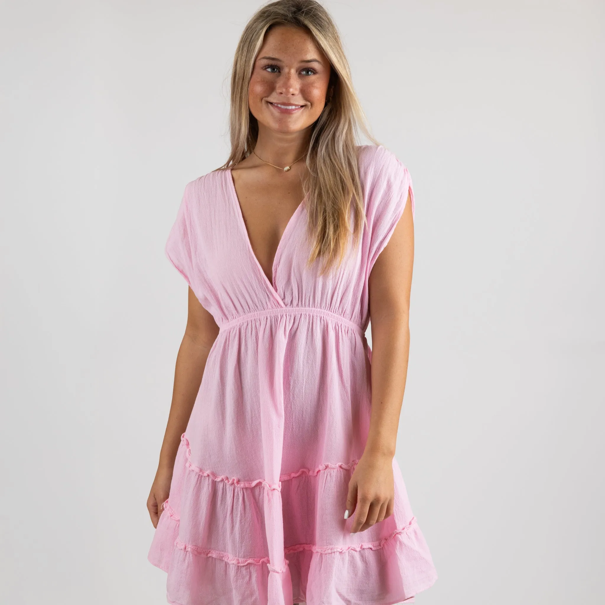 Deep V Gauze Cover Up Dress