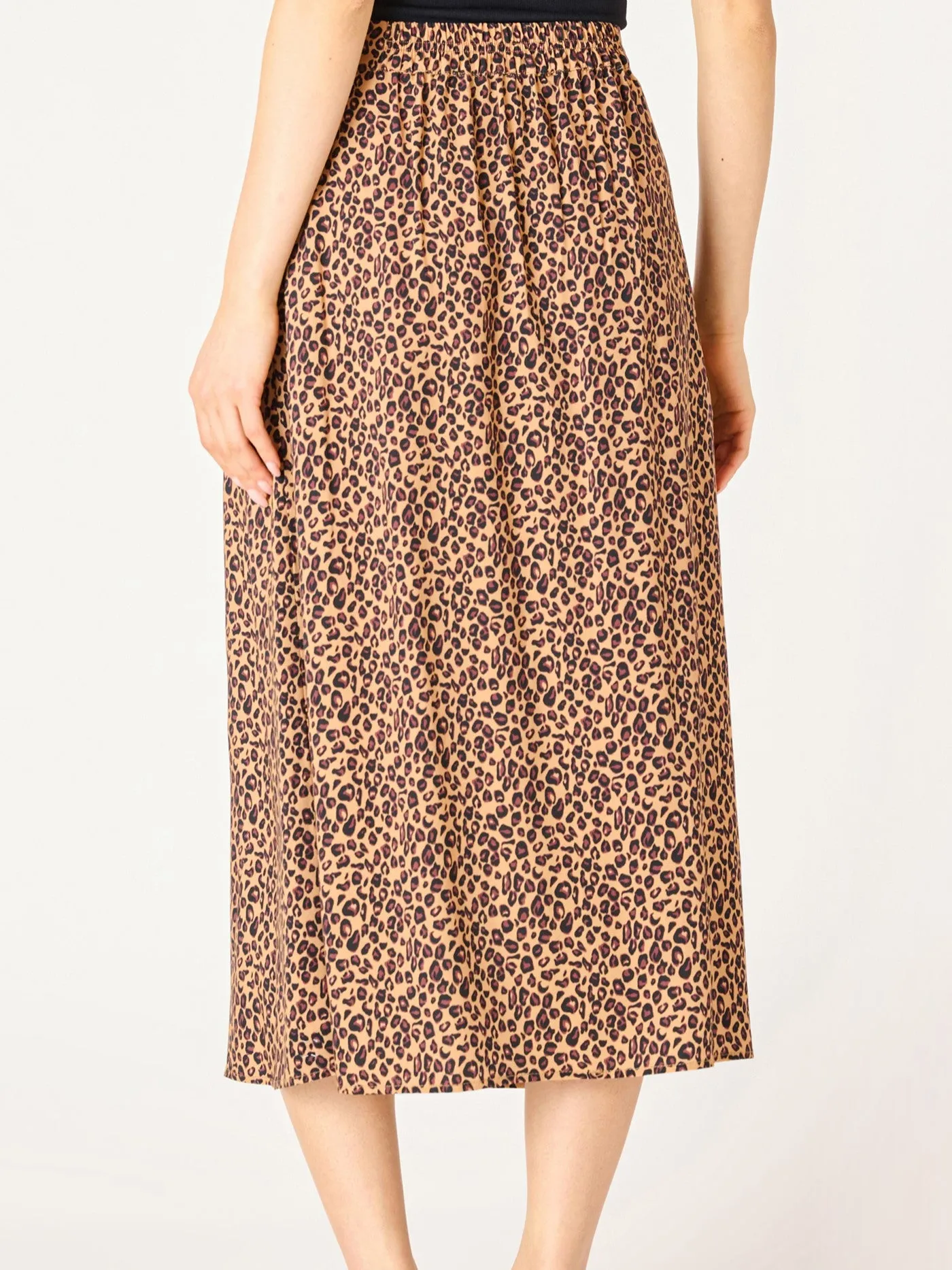 DEX Leopard Button Front Midi Skirt