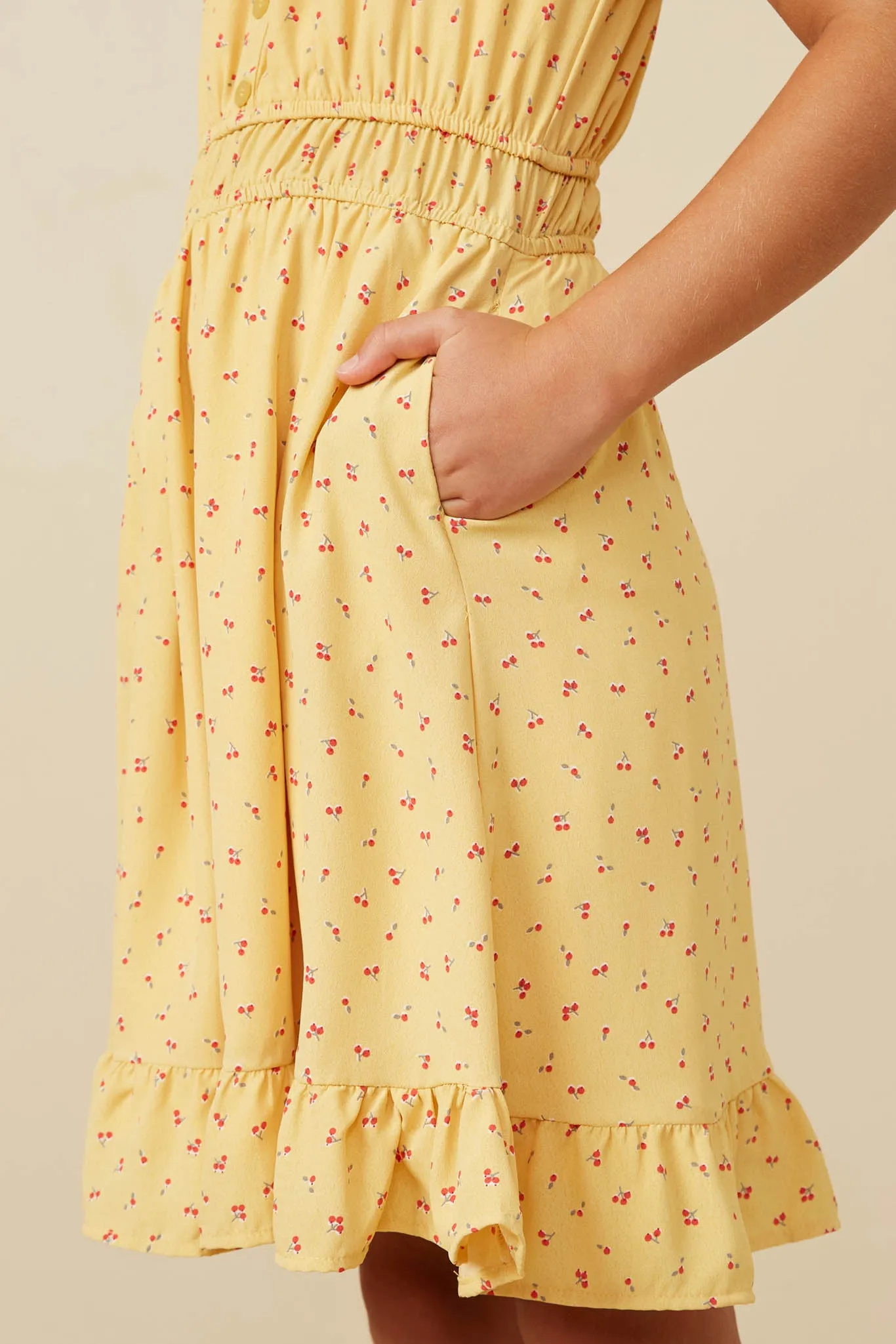 Ditsy Print Button Detail Square Neck Puff Sleeve Dress