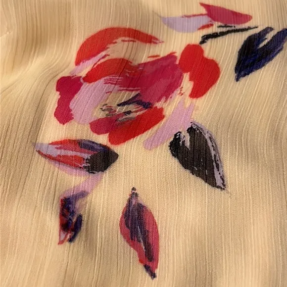DKNY floral brushstrokes bright vibrant yellow sheer outer fully lined midi