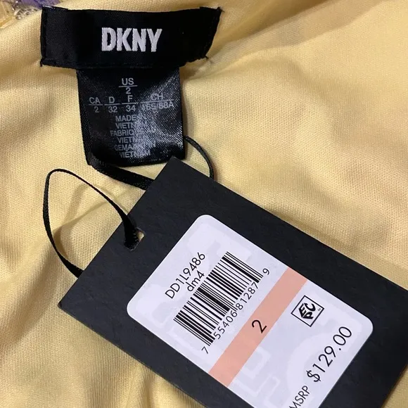 DKNY floral brushstrokes bright vibrant yellow sheer outer fully lined midi