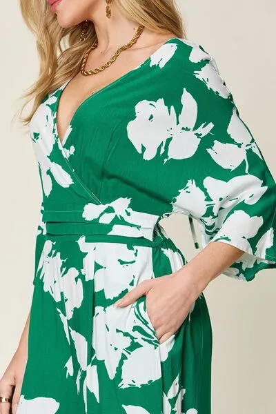 Double Take Full Size Printed Tie Back Wide Leg Jumpsuit