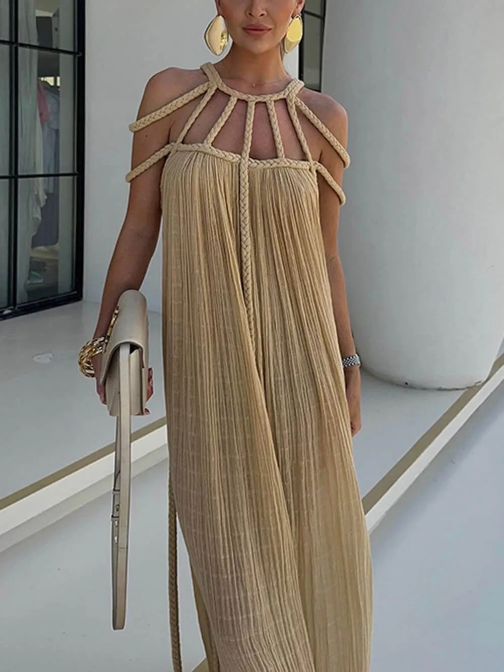 Draped Braids Cover Charming Up Maxi Dress