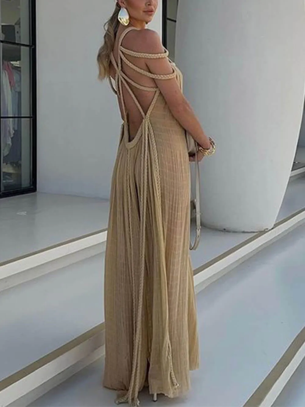 Draped Braids Cover Charming Up Maxi Dress