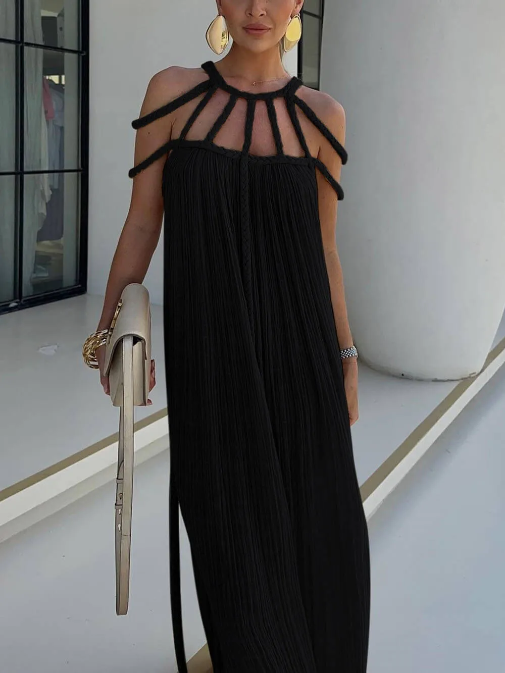 Draped Braids Cover Charming Up Maxi Dress