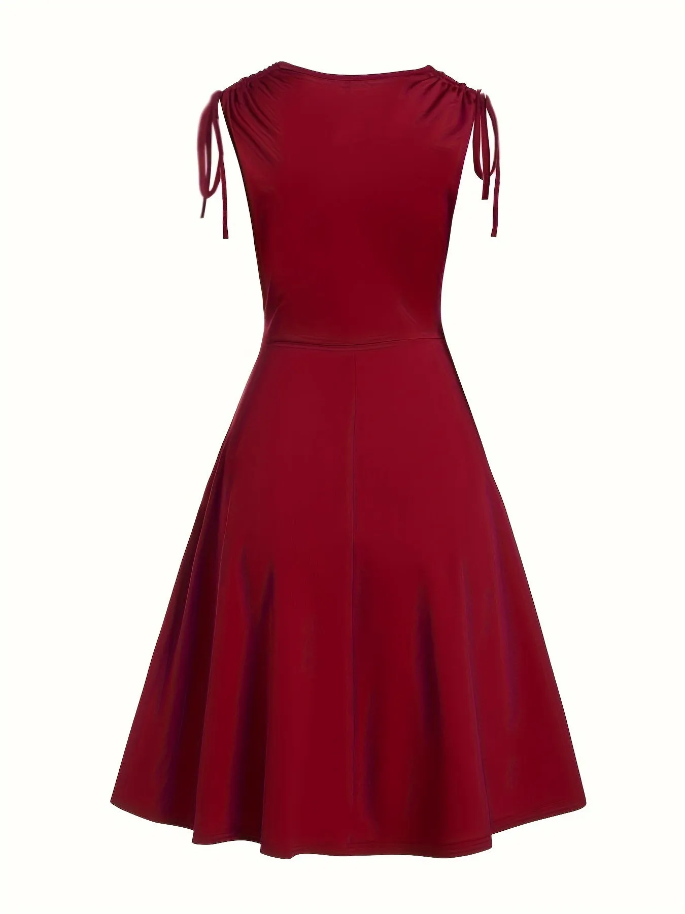 Elegant Red Midi Dress with Cowl Neck and Ruched Shoulders