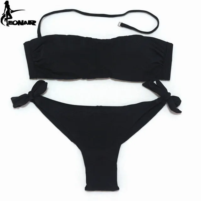 EONAR Bikini 2020 Solid Women Swimsuit  Brazilian Cut Bottom Bikini Set Push Up Swimwear Femme Bathing Suits Sport Beach Wear