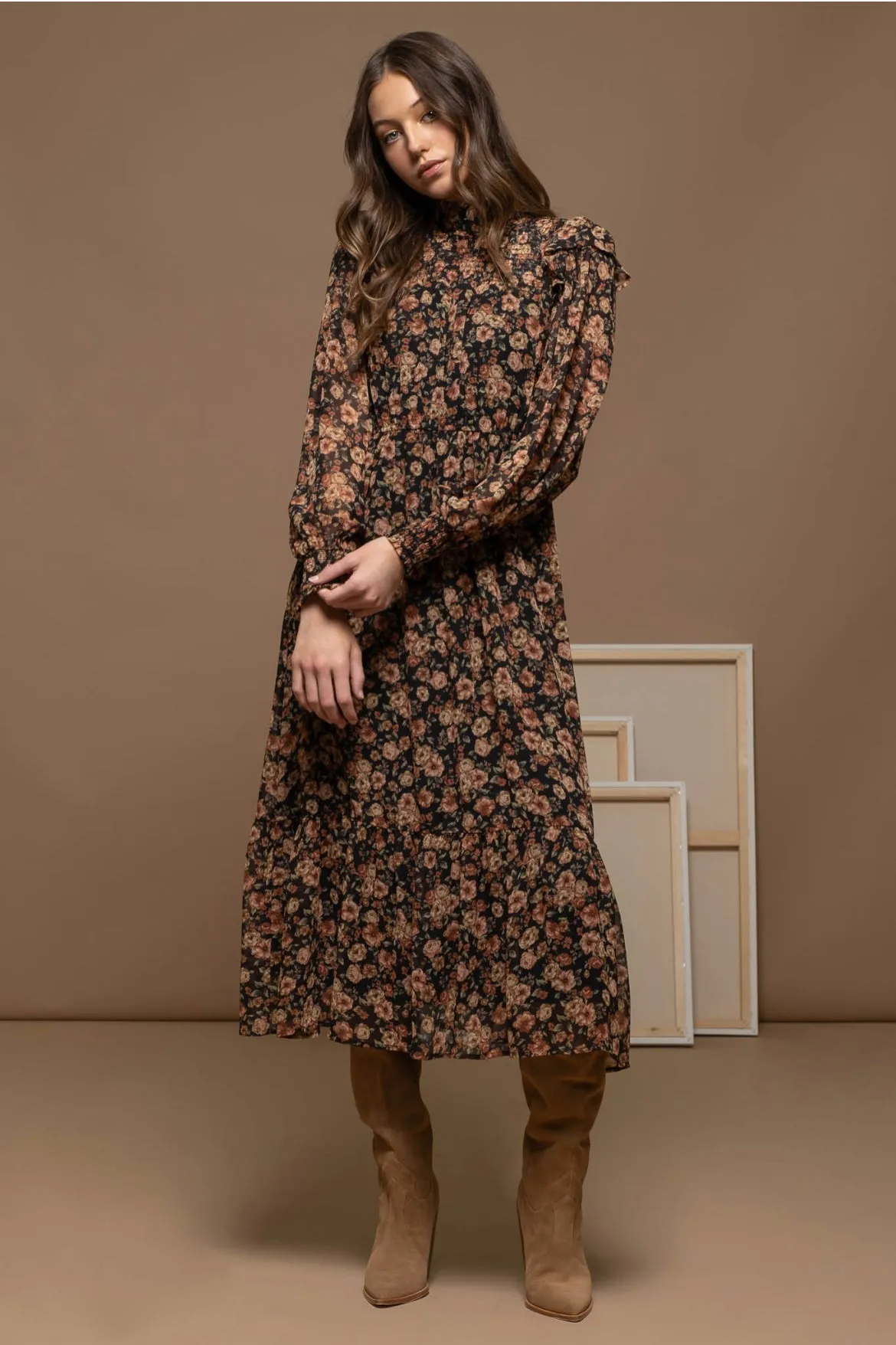 Fall Floral Midi Dress