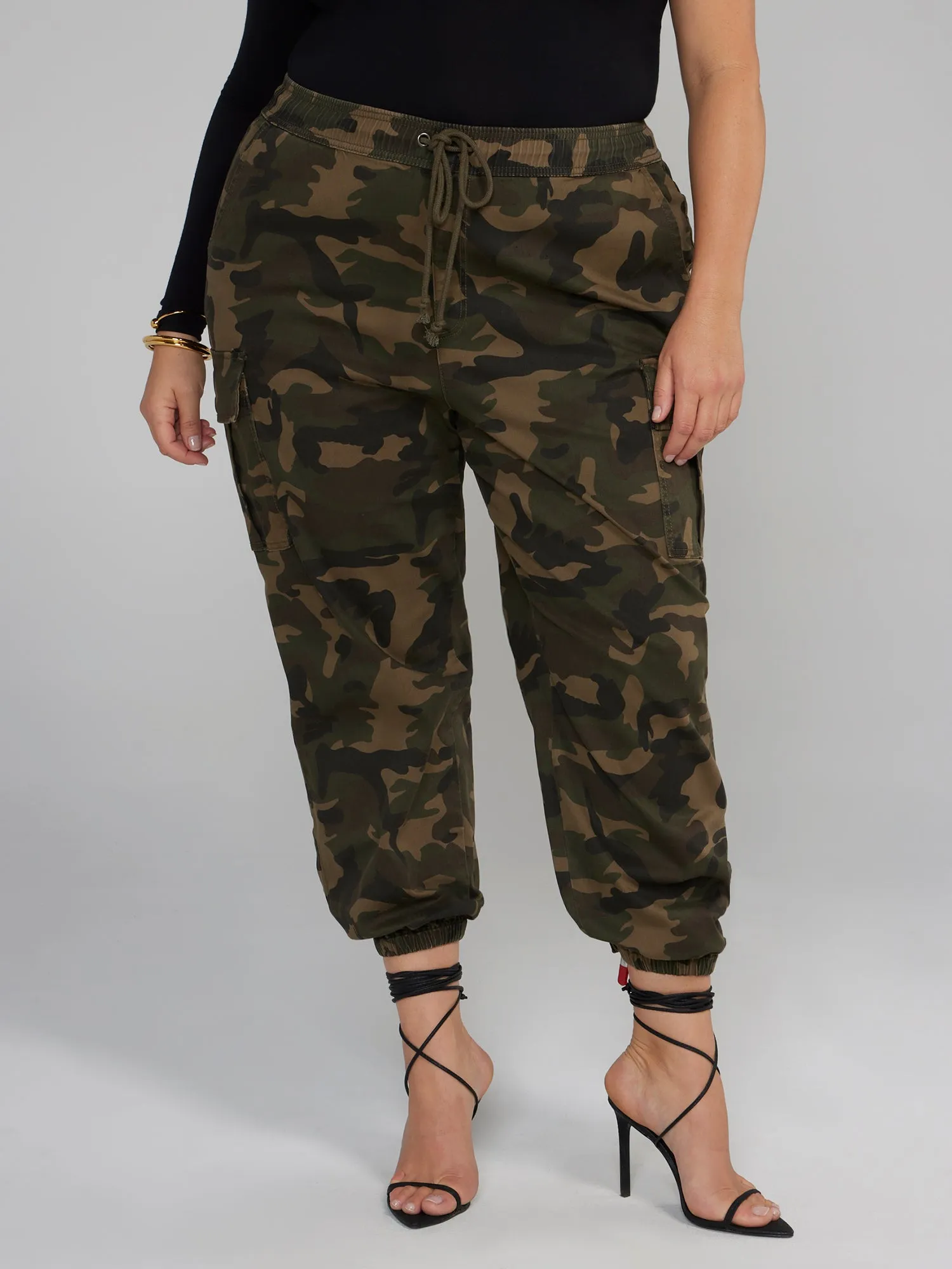 Fashion To Figure - Tie-Waist Cargo Camo Joggers