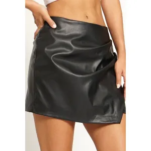 faux leather side pleated skirt