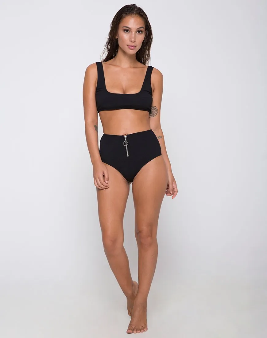 Fleata Bikini Bottom Mini Rib Textured Onyx