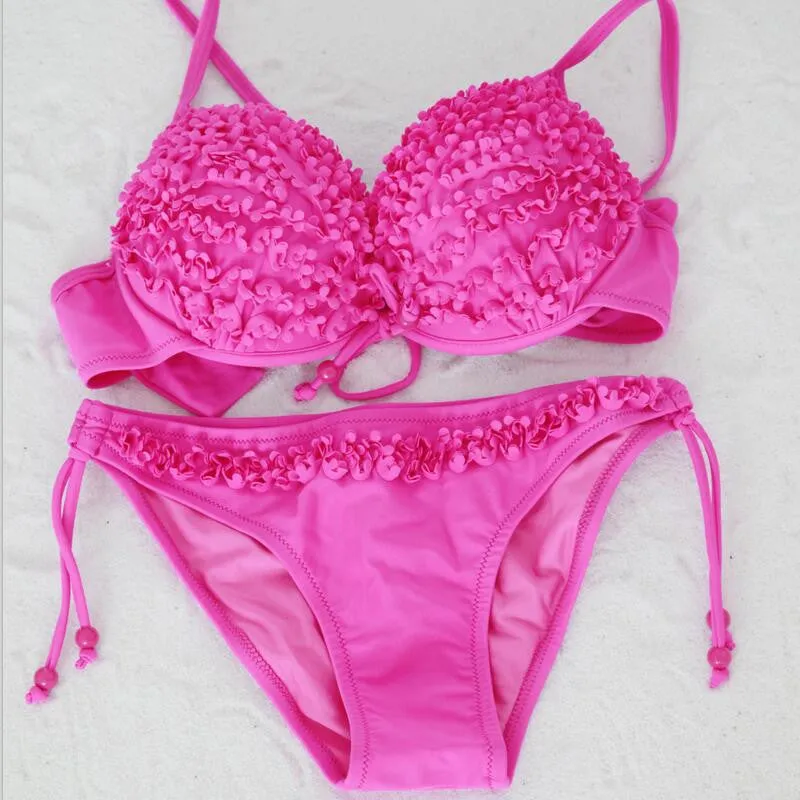 Floral Bikini Push Up Sexy Brazilian Deep V Swimwear Women Bikini Thong Swimsuit Bright Ladies Bathing Suit Beachwear