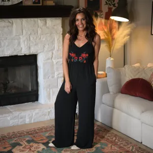 Floral Embroidered Cami Jumpsuit
