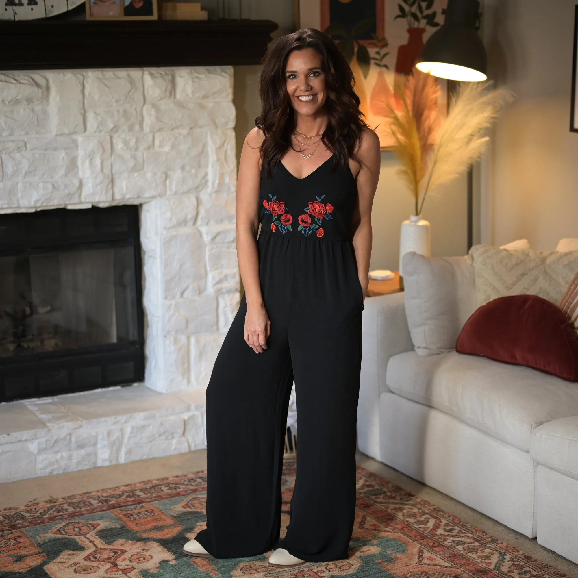 Floral Embroidered Cami Jumpsuit