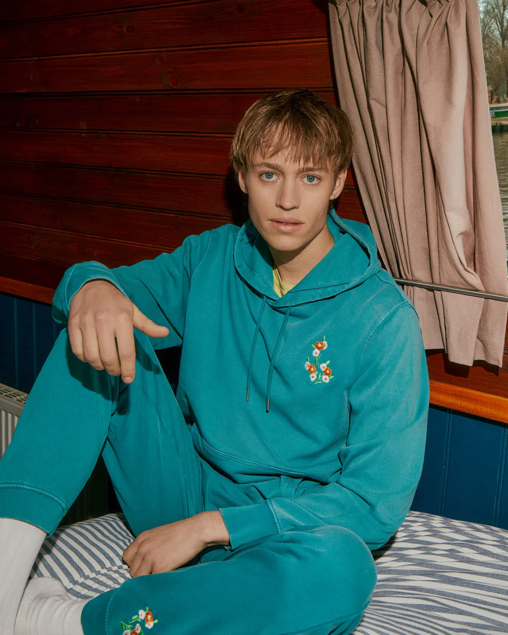 Floral Embroidered Joggers Teal