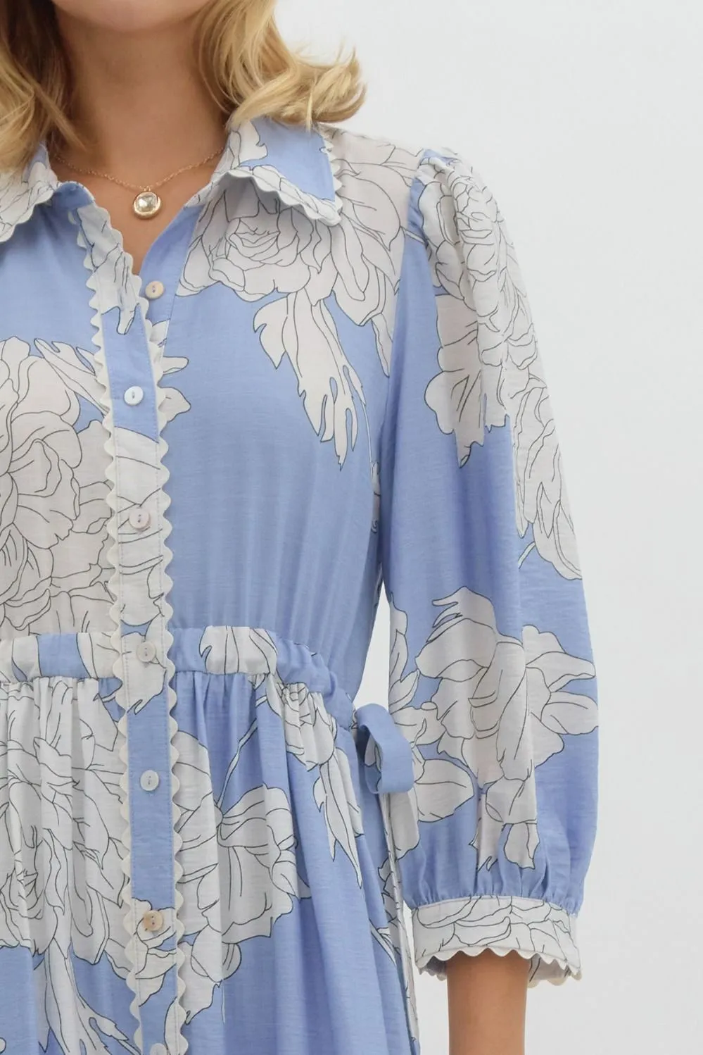 Floral print collared button up midi dress