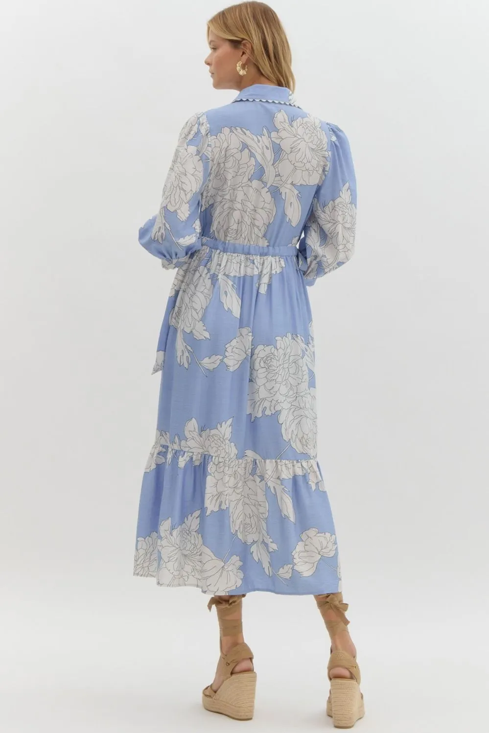 Floral print collared button up midi dress