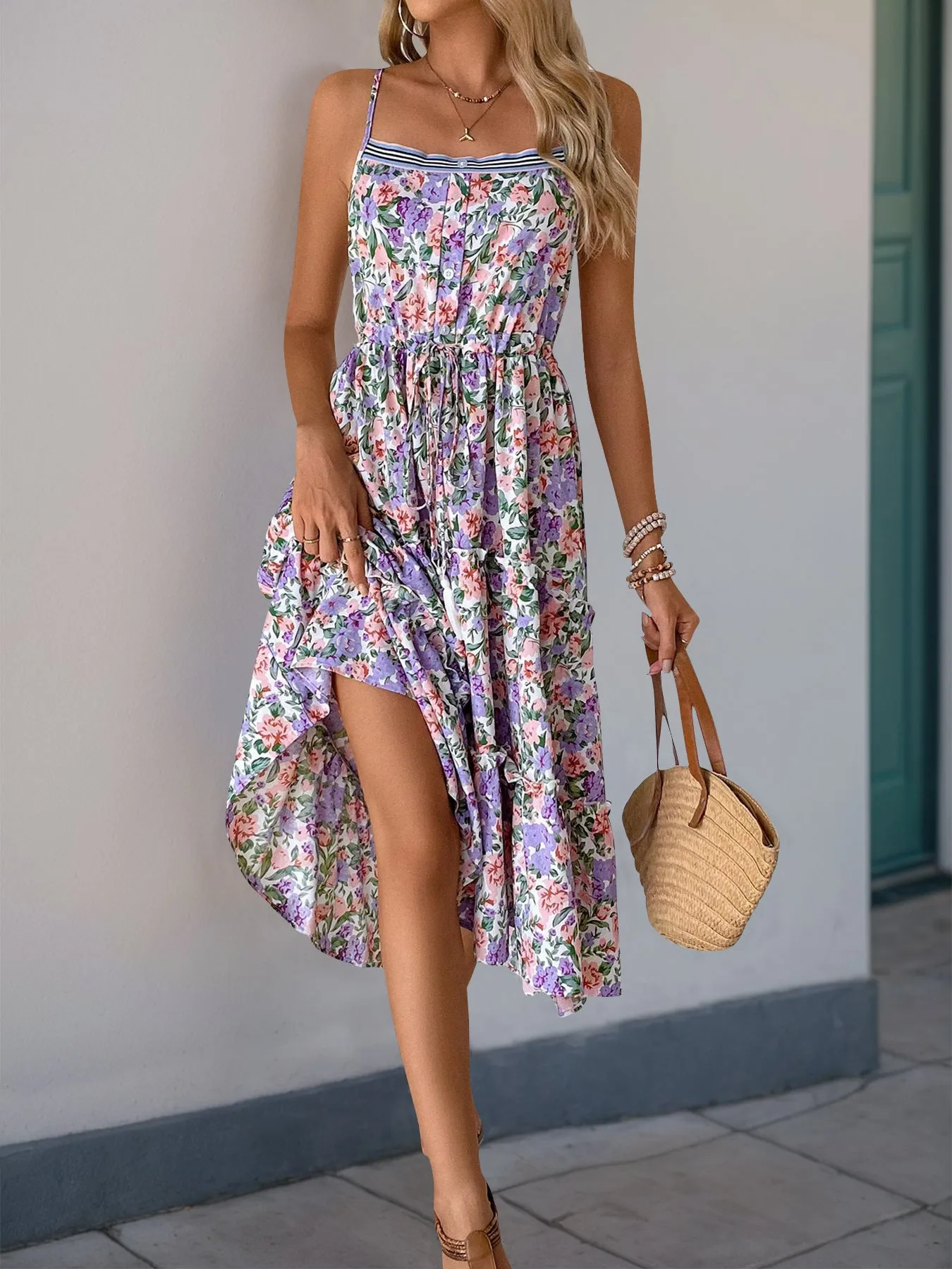 Floral Print Midi Dress | Boho Sleeveless Summer Dress