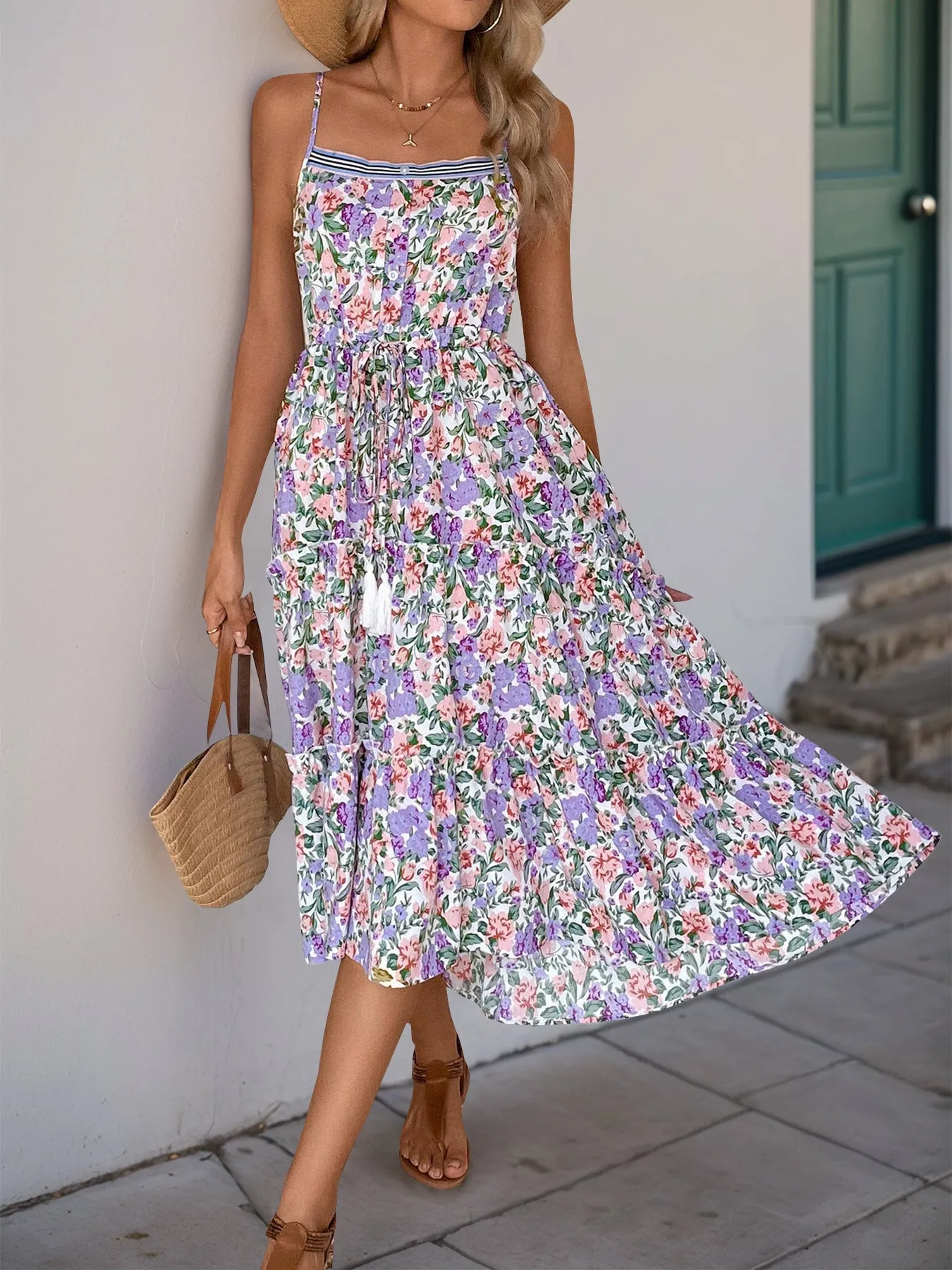 Floral Print Midi Dress | Boho Sleeveless Summer Dress