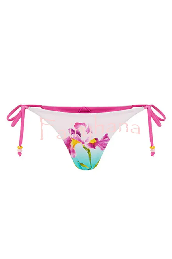 Floral Print Sexy Beaded Lace-Up Stretch Two-Piece Bikini Swimsuit