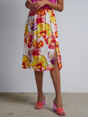 Floral-Print Side-Slit Skirt