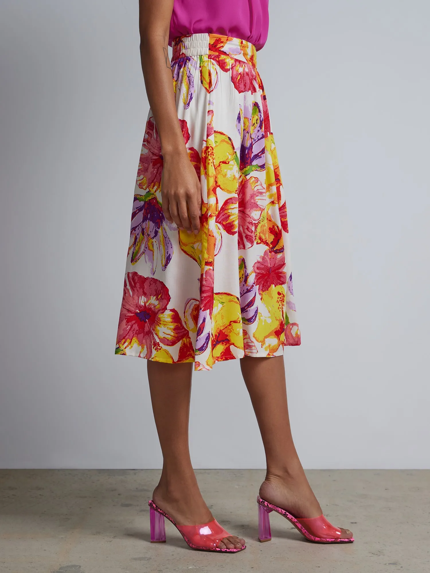Floral-Print Side-Slit Skirt