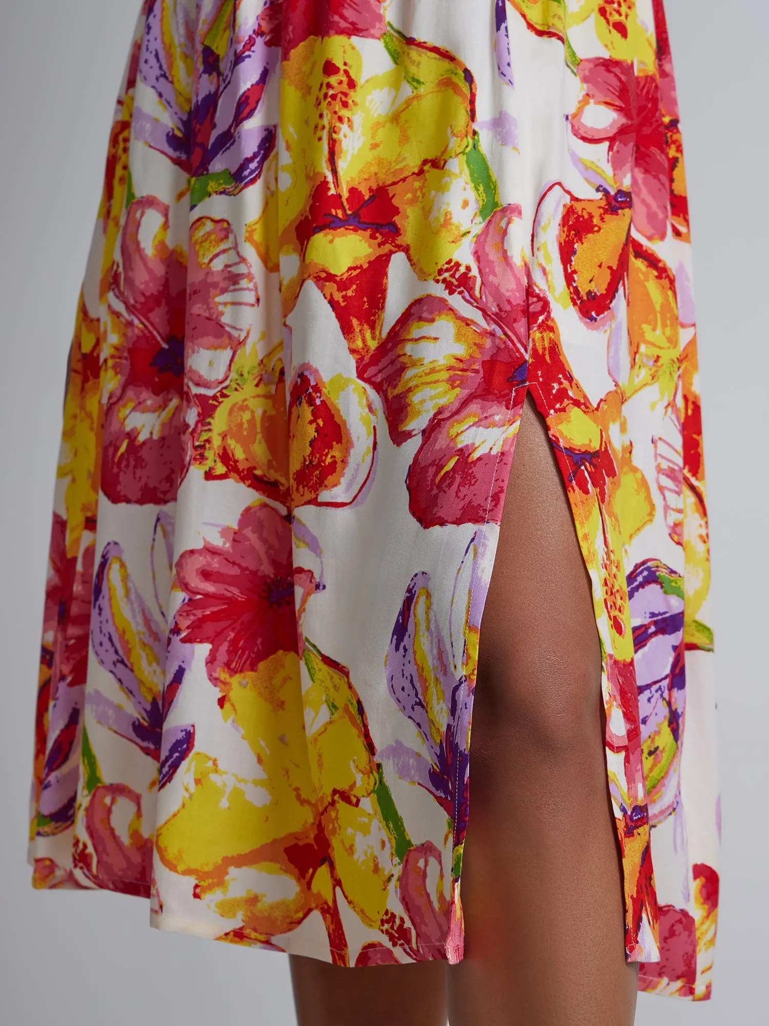 Floral-Print Side-Slit Skirt